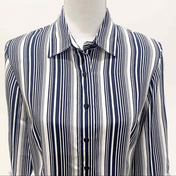 PENDLETON womens button down shirt sz 6 100% silk navy blue white stripes classy - Picture 2 of 5